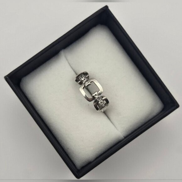Sterling Silver Square Link with Crystal Gemstones Ring - Picture 3 of 12